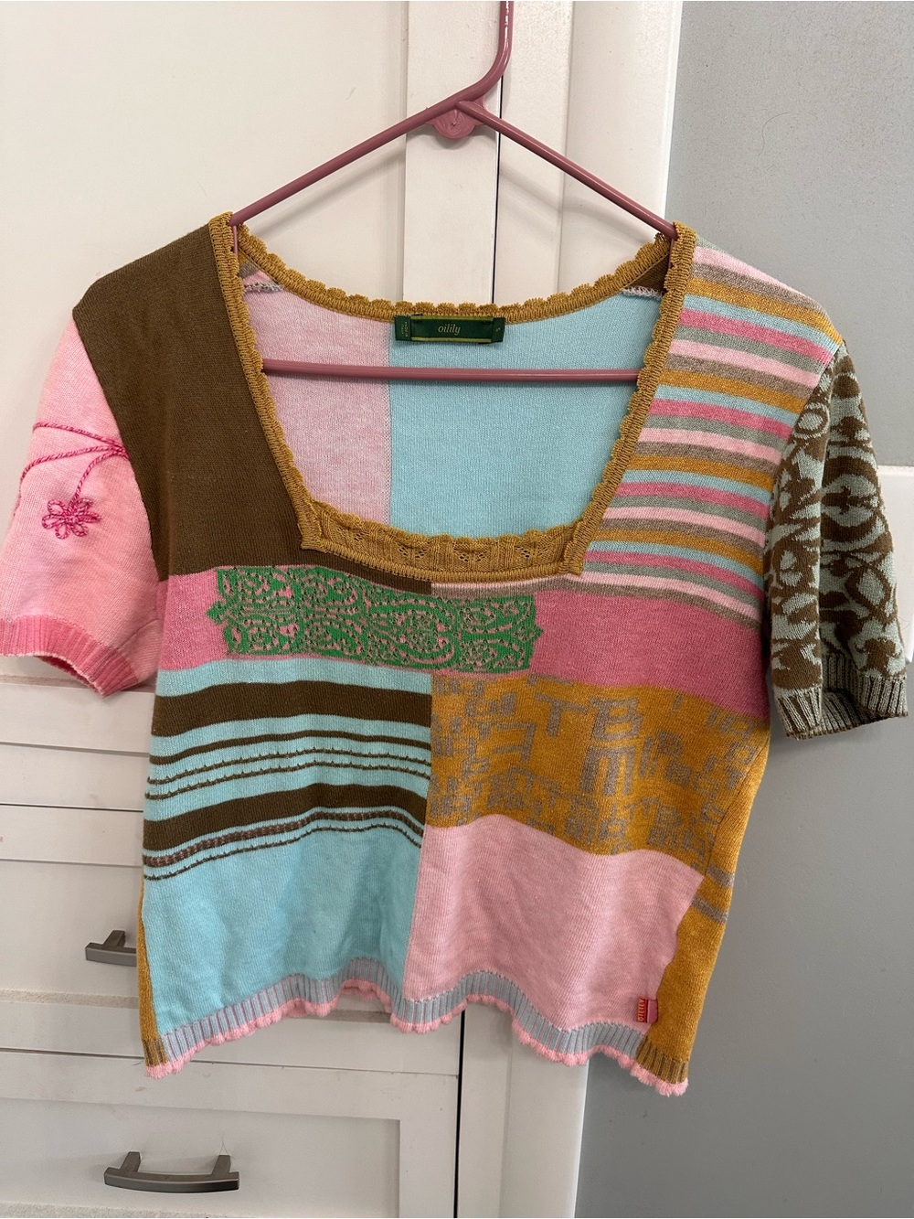 OILILY Y2K VINTAGE MULTICOLOR SWEATER WOMEN'S SIZE S ITALY Knitted Short sleeves